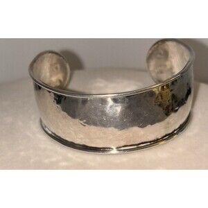 Vintage Mexican 925 Sterling Silver Hammered Cuff Bracelet Artisan Made 21.8g
